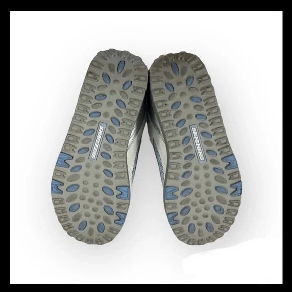 Skechers Shape-Ups Leather Walking Fitness Shoes Silver Blue Off-White Gray - Picture 12 of 13